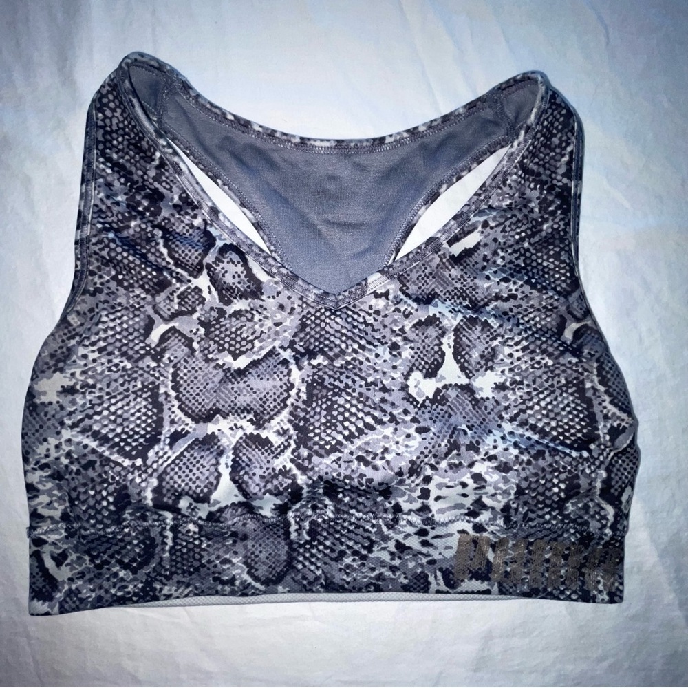 PUMA Snakeskin Sports Bra Women's Size Small Black White Racerback Activewear